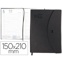 AGENDA ENCUARDERNADA LIDERPAPEL PILOS 15X21 CM DIA PAGINA NEGRA CON BROCHE INTERIOR Y BOLSILLO
