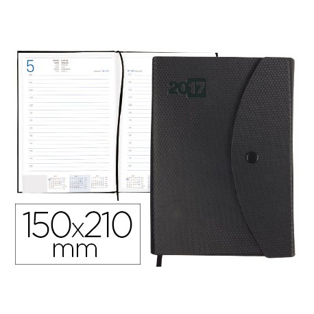 AGENDA ENCUARDERNADA LIDERPAPEL PILOS 15X21 CM DIA PAGINA NEGRA CON BROCHE INTERIOR Y BOLSILLO