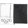 AGENDA ENCUARDERNADA LIDERPAPEL PILOS 15X21 CM DIA PAGINA NEGRA CON BROCHE INTERIOR Y BOLSILLO