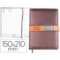 AGENDA ENCUADERNADA LIDERPAPEL PRIVATE 15X21 CM 2017 DIA PAGINA MARRON CON CLAVE DE SEGURIDAD PAPEL