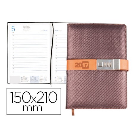 AGENDA ENCUADERNADA LIDERPAPEL PRIVATE 15X21 CM 2017 DIA PAGINA MARRON CON CLAVE DE SEGURIDAD PAPEL