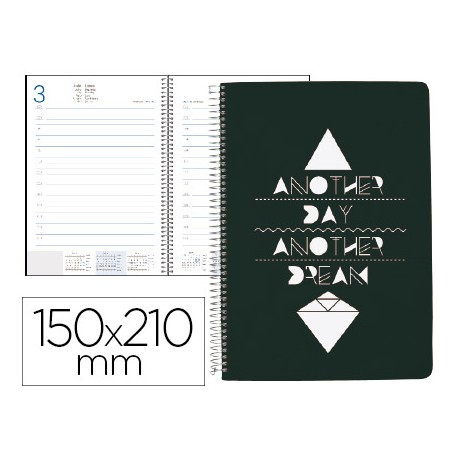 AGENDA ESPIRAL LIDERPAPEL CHANIA 15X21 CM 2017 DIA PAGINA NEGRA PAPEL 70 GR