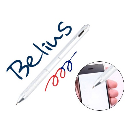 BOLIGRAFO BELIUS 4 EN 1 COLOR AZUL - ROJO - PUNTERO TACTIL Y PORTAMINAS