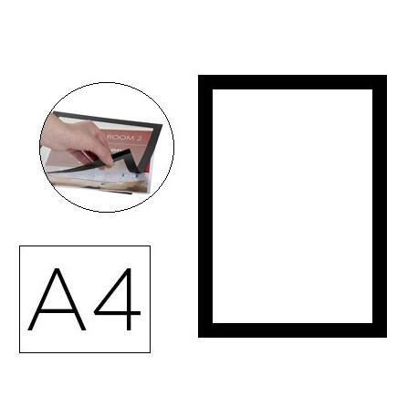 MARCO PORTA ANUNCIOS Q-CONNECT MAGNETO DIN A4 DORSO ADHESIVO REMOVIBLE COLOR NEGRO PACK DE 2