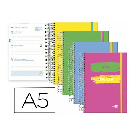 AGENDA ESCOLAR LIDERPAPEL 16-17 CLASSIC DIN-A5 BILING E SEMANA VISTA ESPIRAL CIERRE CON GOMA