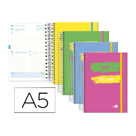 AGENDA ESCOLAR LIDERPAPEL 16-17 CLASSIC DIN-A5 BILING E DOS DIA PAGINA ESPIRAL CIERRE CON GOMA
