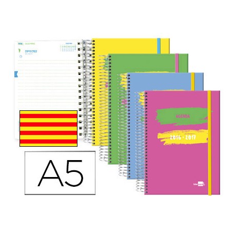 AGENDA ESCOLAR LIDERPAPEL 16-17 CLASSIC DIN-A5 EN CATALAN UN DIA PAGINA ESPIRAL CIERRE CON GOMA