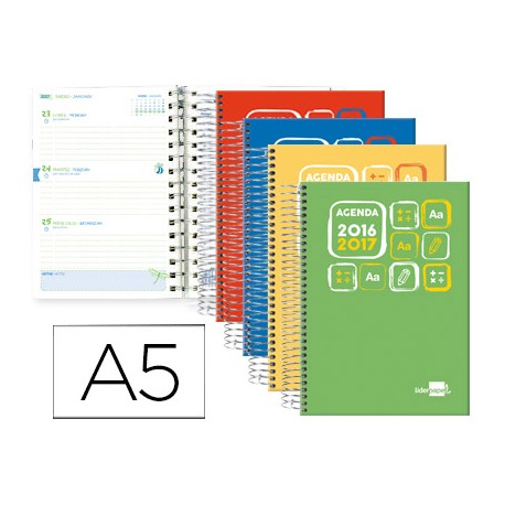 AGENDA ESCOLAR LIDERPAPEL 16-17 BASIC DIN-A5 BILING E SEMANA VISTA ESPIRAL TAPA EXTRADURA