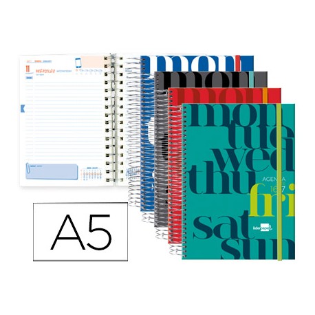 AGENDA ESCOLAR LIDERPAPEL 16-17 COLLEGE DIN-A5 BILING E UN DIA PAGINA CARTON FORRADO ESPIRAL CIERRE