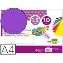 GOMA EVA LIDERPAPEL DIN A4 60G/M2 ESPESOR 1,5MM VIOLETA PAQUETE DE 10 HOJAS