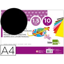 GOMA EVA LIDERPAPEL DIN A4 60G/M2 ESPESOR 1,5MM NEGRO PAQUETE DE 10 HOJAS