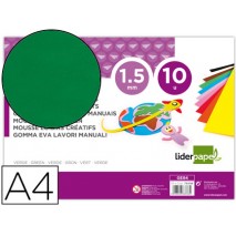 GOMA EVA LIDERPAPEL DIN A4 60G/M2 ESPESOR 1,5MM VERDE PAQUETE DE 10 HOJAS