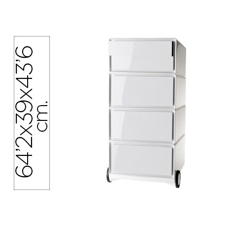ARCHIVADOR MOVIL FAST-PAPERFLOW POLIESTIRENO 4 CAJONES BLANCO MODULO BLANCO 642X390X436 MM